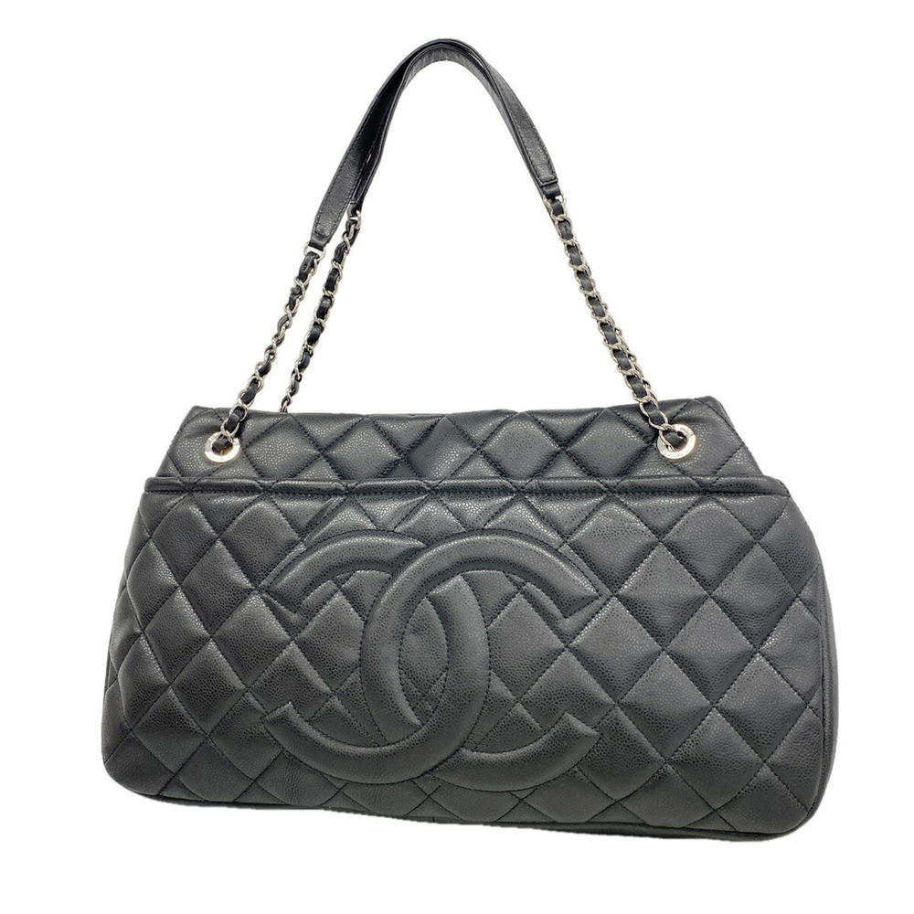 Chanel Tote Bag/Chain Matelassé Caviar Leather Black Women's